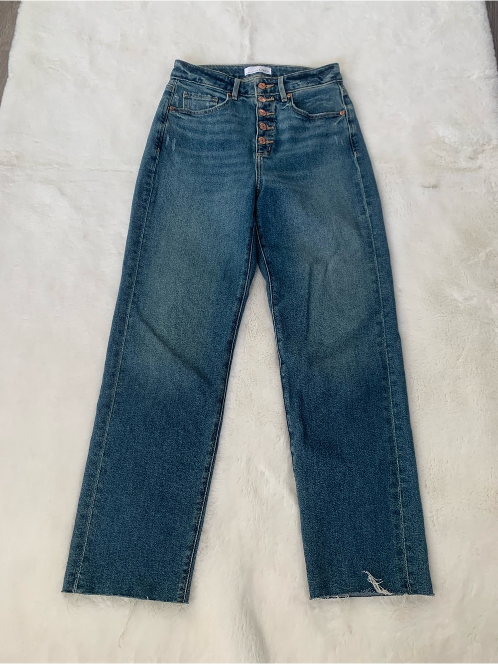 LOFT Button-Fly Straight Leg Jeans - Medium Blue Wash